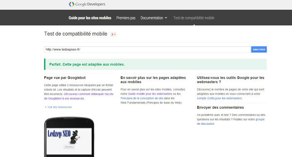 test compatibilité mobile google